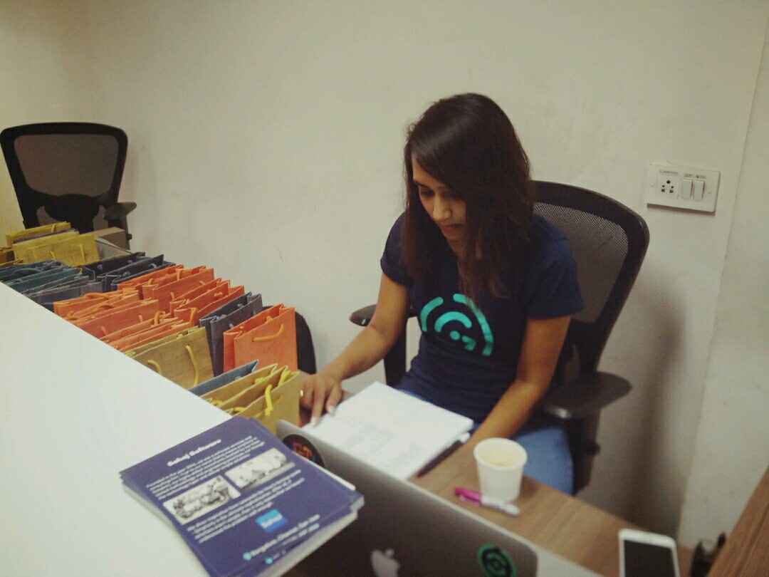 Sneha giving the final touches to the Startup Crawl preparations